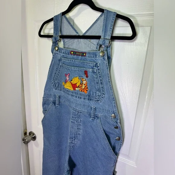 Vintage Disney Light Blue Overalls with Pooh and Tigger Embroidery - Picture 2 of 8